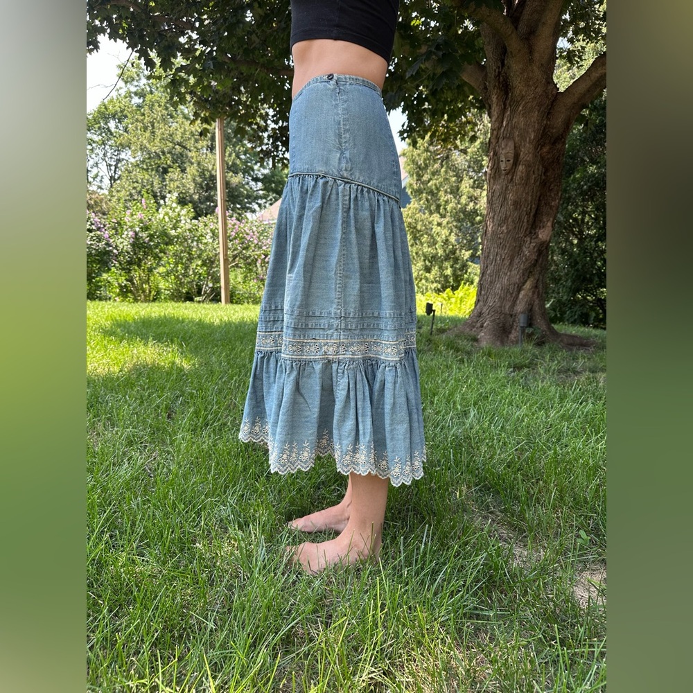 Polo by Ralph Lauren Embroidered Denim Midi Hi-low Skirt - Picture 5 of 6